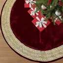 OurWarm 72inch Vintage Christmas Tree Skirt Large Velvet Tree Skirt with Gold Glitter Trim, Rustic Xmas Tree Skirts for Christmas Party Favors, Retro Luxury Christmas Tree Decorations (Burgundy)