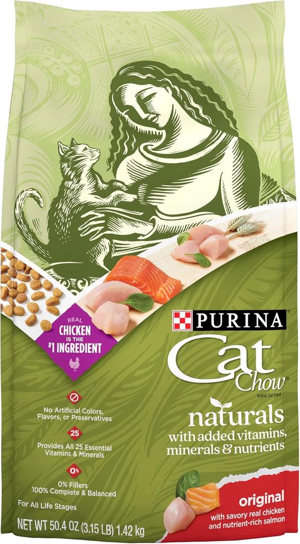 Purina Cat Chow Naturals With Added Vitamins, Minerals and Nutrients Dry Cat Food, Naturals Original - (Pack of 4) 3.15 lb. Bags, Best By: 02/2027 