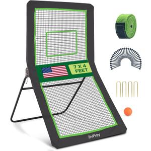 Volleyball Rebounder Net Lacrosse Rebounder Bounce Back Equipment with 5 Adjustable Rebound Angles Ground Stakes Neon Strap for Lacrosse Training and Volley Ball Practice