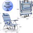 Backpack Beach Camping Chairs with 8 Positions Lay Flat, 1 Pack Lightweight Folding Beach Chair with Adjustable Headrest, Pouch, Cup Holder for Outdoor Lawn Picnic, Support 300LBS(Stripes_Blue & Cyan)