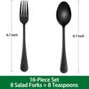 6.7 Inch Spoons And Forks Silverware Set of 16, Black Stainless Steel Salad Fork And Teaspoon Set, Small Metal Spoon And Fork Eating Utensils Set