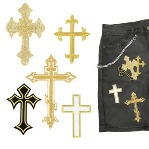 5 x Silvery Cross Patches Iron On Embroidery Applique Patch, (5-Pack) Religious DIY Decor Patches for Clothing Jeans Jackets Backpacks Hats Shirts Easter DIY Crafts
