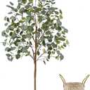 Artificial Eucalyptus Tree, 5ft Tall Mordern Fake Eucalyptus Plant with Basket, Green Silk Leaves Perfect Faux Trees for Home Office Livingroom Floor Decor Indoor Outdoor