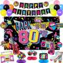 Holkcog 80s Party Decorations, 80s Theme Birthday Party Decorations Supplies, 1980s Party Supply With Back To The 80's Banner Backdrop , Radio and Rock Guitar Ballons, 90s Theme Birthday Decor women