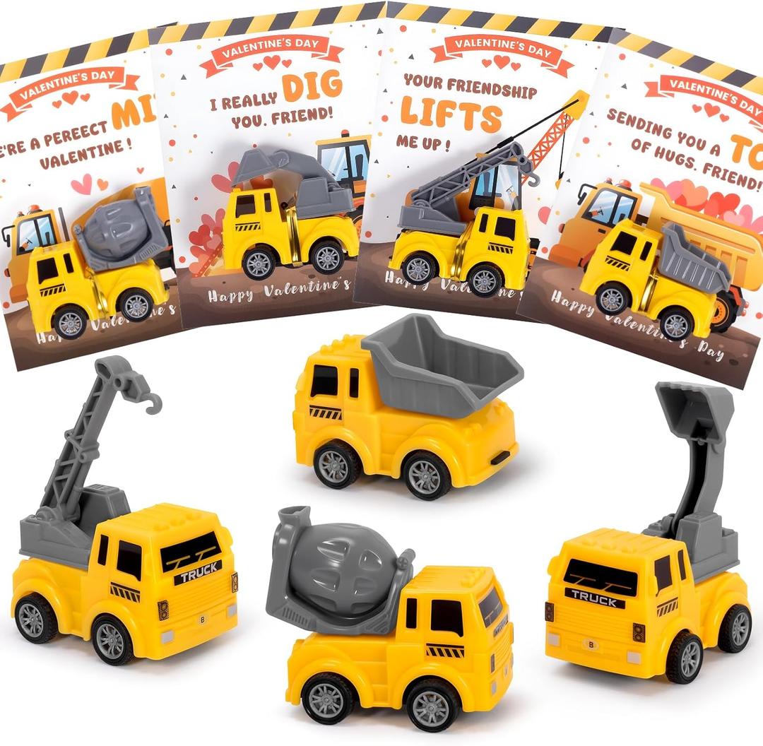 24 Pack Valentines Day Cards for Kids School with Construction, Valentines Day Gifts for Kids Party Favor, Classroom Prizes School Exchange Gifts