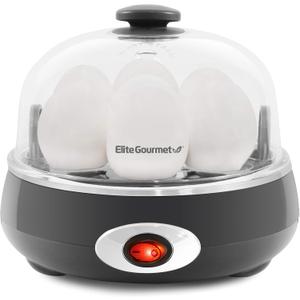 Elite Gourmet EGC007CHC# Rapid Egg Cooker, 7 Easy-To-Peel, Hard, Medium, Soft Boiled Eggs, Poacher, Omelet Maker, Auto Shut-Off, Alarm, 16-Recipe Booklet, Charcoal Grey