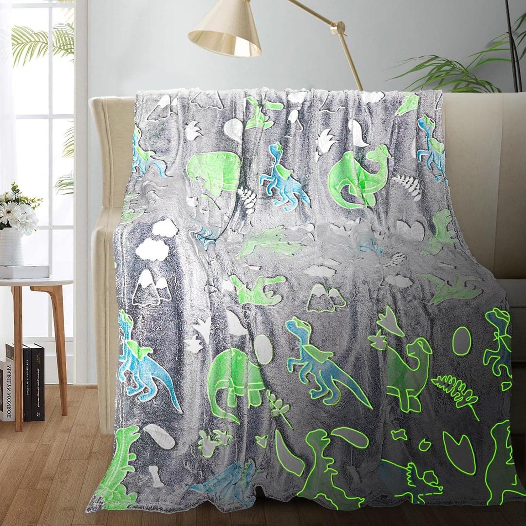 Glow in the Dark Dinosaur Blanket for Kids Boys Toddler, Soft Fleece Throw 40"x60" Birthday Gift