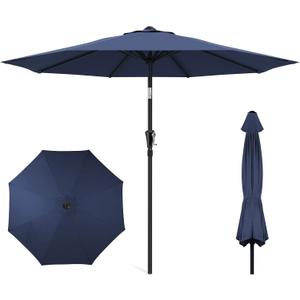 HOMSHADE 9ft Outdoor Patio Umbrella - Market Table Pool Deck Umbrella UPF50+ UV Protection with Push Button Tilt, Crank and 8 Sturdy Ribs (Navy Blue, No base)