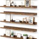 upsimples Floating Shelves for Wall, 35.5 Inch Shelves for Decor Storage Set of 6, Wall Mounted Wood Shelf for Bedroom, Living Room, Bathroom, Kitchen, Long Picture Ledge Shelves, Brown