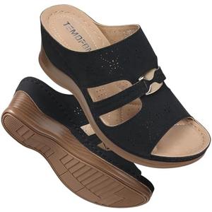 TEMOFON Sandals for Women Summer Wedge: Soft Hollow Out Dressy Slides Sandals, Rubber Sole, Comfortable Walking, Casual Slip on Platform Shoes 43