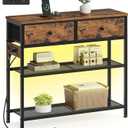 SONGMICS Console Table with Power Outlets and LED Lights, 2 Fabric Drawers, 11.8"D x 30.2"W x 31"H