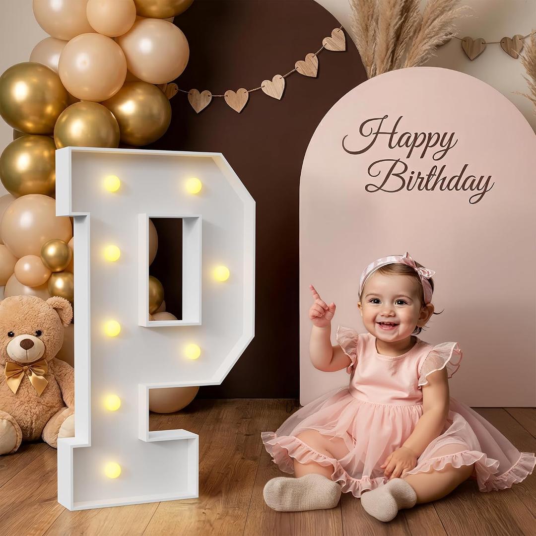 2.3FT Light up Letters, Large Marquee Letters P, 2.3 Feet Tall Big Sign P with Warm White Light for PROM Birthday Wedding Proposal Engagement Graduation Party Backdrop Decorations