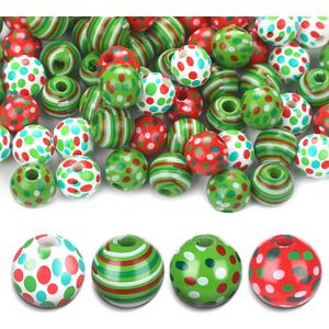Youyole 100 Pieces Christmas Wooden Beads for Crafts Candy Cane Wood Beads 0.63 Inch Dotted Striped Colorful Round Spacer Natural Craft with Hole for DIY Craft(Polka Dot Style)