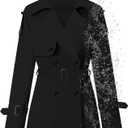 Betusline Women's Double Breasted Short Trench Coat Water-Resistant with Belt, Large (Black)
