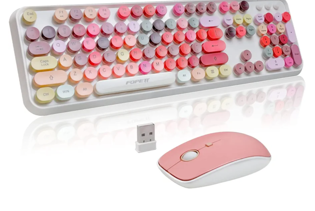 FOPETT Wireless Keyboard and Mouse Sets,Reliable 2.4 GHz Connectivity for PC,Laptop,Smart TV and More (White Colorful)