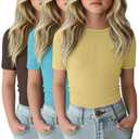 LessonZoo 3 Pack Girls Short Sleeve Slim Fit Tops, 3-Color Set, 11-12 Years