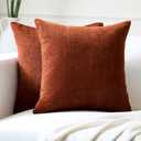 Encasa XO Thick Chenille Throw Pillow Covers Set of 2 | Rust Orange - (20x20) (50x50 cm) | Decorative Accent Square Throw Pillow Cases for Couch, Home Decor, Sofa