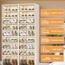 9 Tiers 18 Pairs Foldable Shoe Rack, Large Shoe Storage with Magnetic Clear Door, Easy Assembly and Freely Movable Shoes Organizer, Large Capacity Shoe Shelf for Living Room, Cloakroom, Entryway, 9 layers 18 pairs