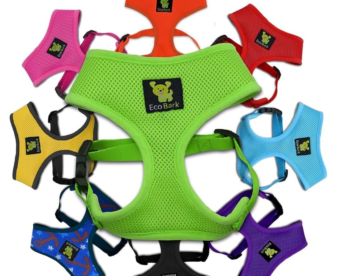 EcoBark Dog Harness - Max Comfort Luxurious Soft Mesh - Over The Head No Pull & No Choke Halter Harness Vest - Eco-Friendly Body Harness - Green - Size S