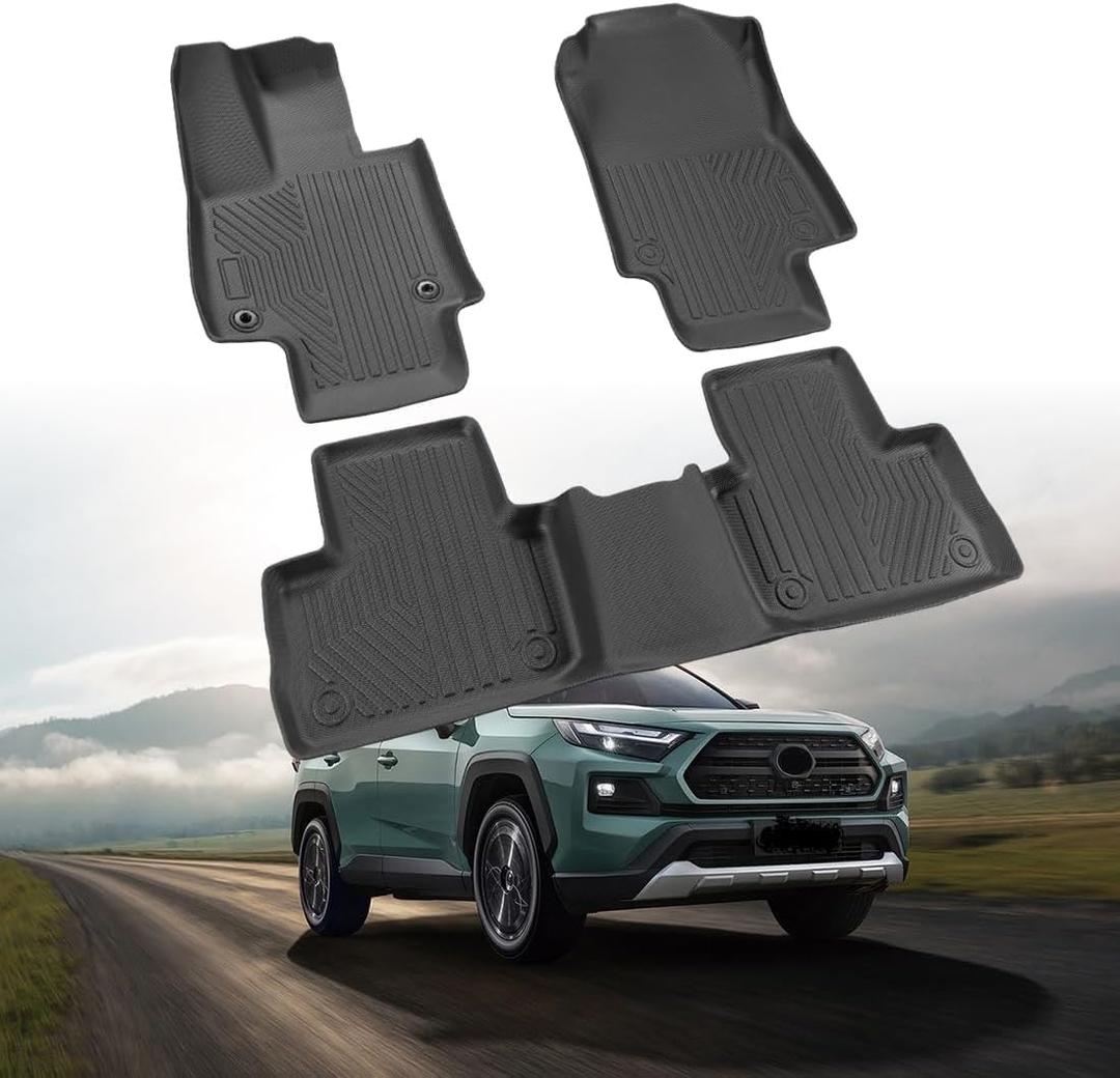 All-Weather TPE Custom Fit Car Floor Mats for Toyota RAV4 and Hybrid Models (2019-2025) - Durable Black Liners for Front and Rear, Essential RAV4 Accessories, Black