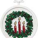Janlynn 18 Count Round Mini Counted Cross Stitch Kit, 2.5-Inch, Holiday Wreath