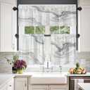 White Gray Abstract Marble Kitchen Valances for Windows,Black Art Curvy Wave Blackout Valances Curtains Multilayer Polyester Drapes for Kitchen Bedroom 2 Pack 52X18 Inches