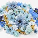 LACGO 48 PCS Fake Flowers Heads - Artificial Flower Heads Bulk Silk Faux Flower for Crafts Cake Blossom Wreath Garland Bouquets for Crafts Wedding Bridal Party Baby Shower Home Decoration(Blue)