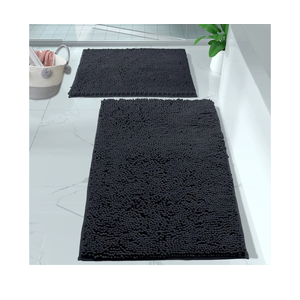 LuxUrux 2 Piece Bathroom Rug Set - Premium Plush Bath Mat Shower Rugs, 1" Chenille Microfiber, Non-Slip & Absorbent, Soft & Cozy, Durable Stylish (16x24 inches, Charcoal)