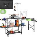 VEVOR Camping Kitchen Table with Sink, Aluminum Folding Portable Outdoor Cook Station, 2 Shelves & Carrying Bag for Picnic BBQ Beach Traveling (Black)