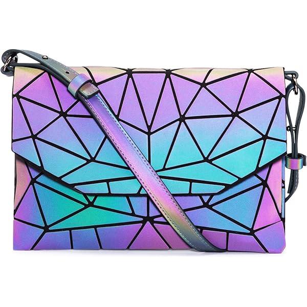 LOVEVOOK Geometric Luminous Purses and Handbags for Women Holographic Reflective Crossbody Bag Wallet