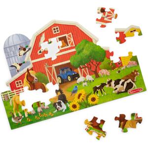 Melissa & Doug Busy Barn Shaped Jumbo Floor Puzzle, 32-Piece Barn-Shaped Jigsaw Puzzle with Farm Animals, 3 x 2 Foot Toddler Puzzles for Kids Ages 3+
