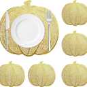 Pumpkin Placemats Set of 6, Gold Harvest Placemats Fall Thanksgiving Placemats Table Mats for Thanksgiving,Halloween and Party Table Decorations 15X15inch