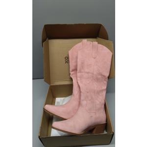 VIMISAOI Western Cowboy Boots for Women Knee High Wide Calf Cowgirl Boots with Embroidered Design Pull-On Pointed Toe Chunky Heel Retro Tall Boot - Size 8