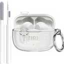 Compatible with JBL Vibe 200TWS/JBL Vibe Beam/Beam 2 Case Cover Clear Lock Clip with Cleaner Kit, Transparent TPU Protective Cover Men Women with Carabiner for JBL Vibe Beam 2 Charging Case