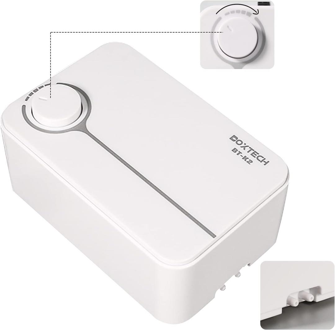 boxtech Upgrade Aquarium Air Pump, Ultra-Quiet Fish Tank Oxygen Pump with Adjustable Airflow, Powerful Air Pump with 2 Outlets to Pump Rich and Fine Air Bubbles (White-K2 5W)