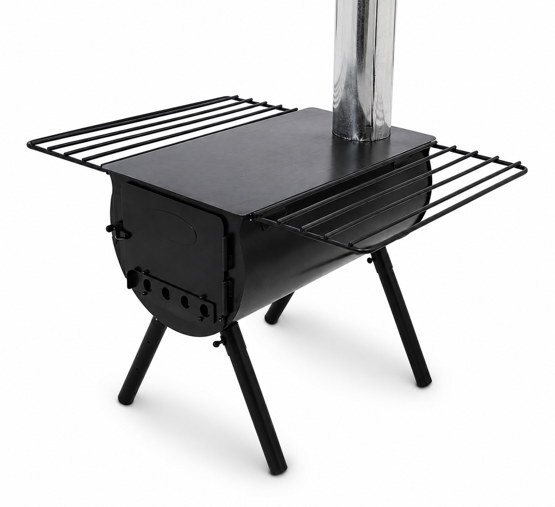 Camp Chef Alpine CS14 Heavy Duty Cylinder Tent Cabin Stove with damper and side shelves (Black)