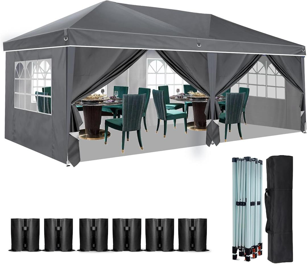 Heavy Duty Pop Up Canopy, Carport Canopy with UV Protection, Waterproof Fabric, Adjustable Heights, and Easy Assembly  Ideal for Outdoor Events, Camping, and Carports (10 x 20) (Grey) (Gray)