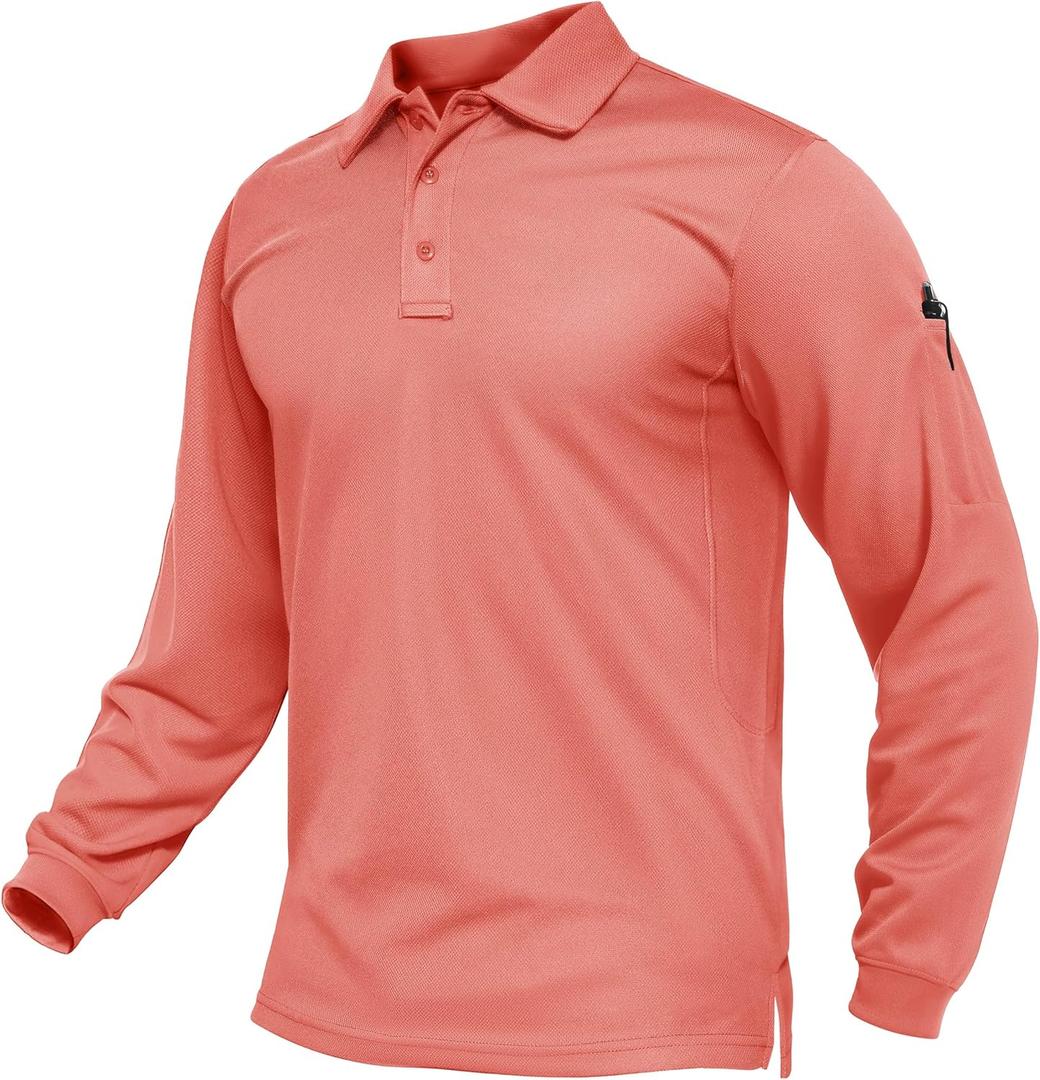 TACVASEN Men's Long Sleeve Polo Shirt Quick Dry Tactical Performance Golf Collared Work Casual Moisture Wicking Shirts, M
