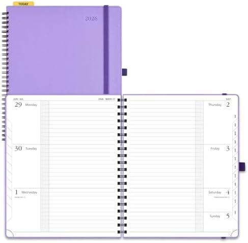 POPRUN 2026 Planner (Jan.-Dec.), Large-8.5" x 10.5", Horizontal Weekly Notebook, 12-Month Calendar Book with Monthly Tabs, Spiral Soft Cover, Inner Pocket, 100 GSM - Lavender