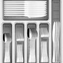 49-Piece Stainless Steel Silverware Set with Cutlery Organizer, Service for 8 with Steak Knives and Kitchen Utensils (White)