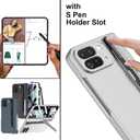 for Google Pixel 9 Pro Fold Case with S Pen Holder & Stylus Pen,Hard PC Shockproof Cover with Magnetic Hinge Protection and Kickstand & Built-in Screen Protector for Pixel Fold 2 2024(Silver)