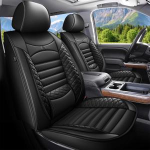 AOMSAZTO Front Seat Covers Fit for Chevrolet Chevy Silverado GMC Sierra 2007-2025 2026 1500 2500HD 3500HD Leather Truck Car Seat Covers (2 PCS Front,Black)