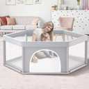 Baby playpen, 65x65 Inch Hexagonal playpen for Babies and Toddlers, Baby Fence Play Pens for Indoor & Outdoor, Sturdy Safety Play Yard with Soft Breathable Mesh, Anti-Fall, Grey