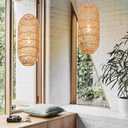 Arturesthome 1 Light Natural Rattan Pendant Light, Woven Chandelier Pendant Lamp Shade, Hanging Ceiling Light, Handmade Lampshade for Bar Hallway D 9.8"* 23.2"