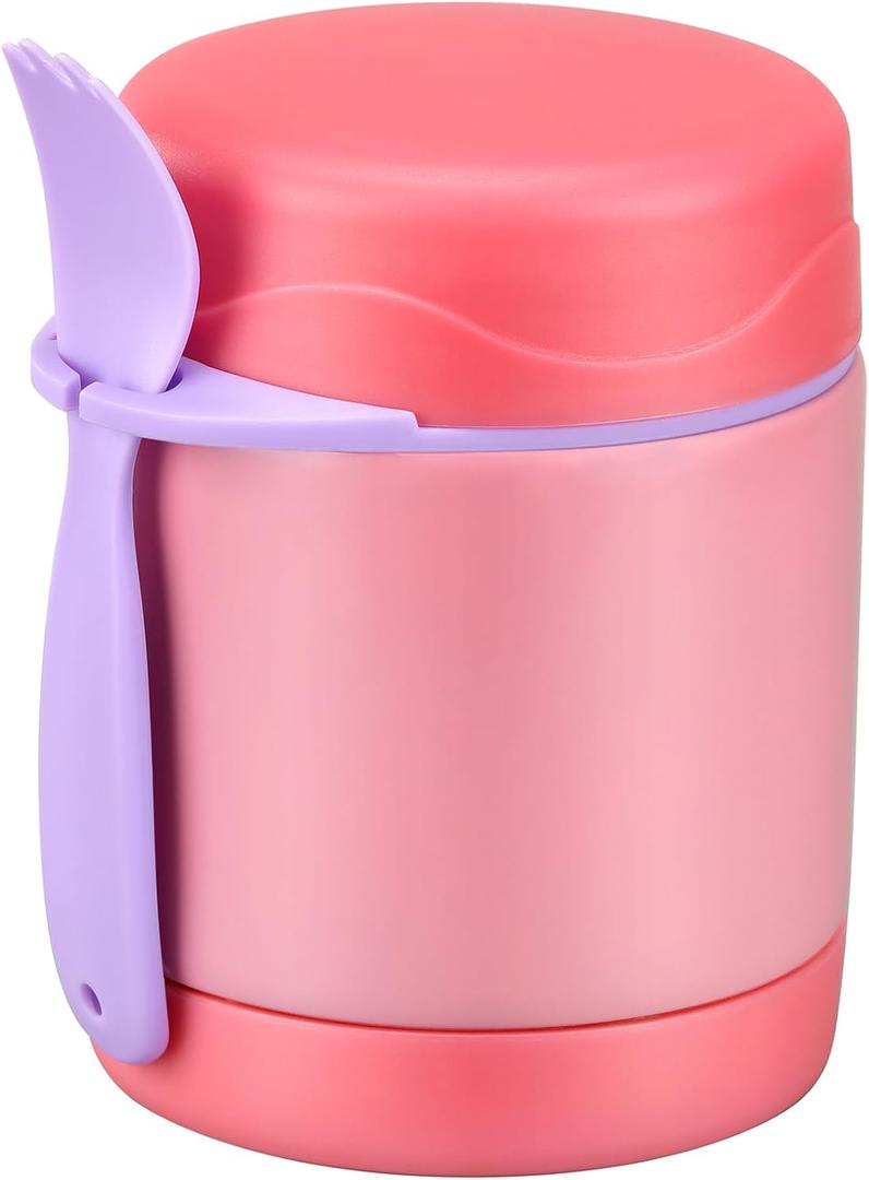 10oz Soup Thermo for Hot Food Kids,Lunch Thermo Kids Food Jar with Spoon Hot Insulated Food Containers,Leak Proof Stainless Steel Wide Mouth Lunch Food Thermo Jar for School,(Pink)