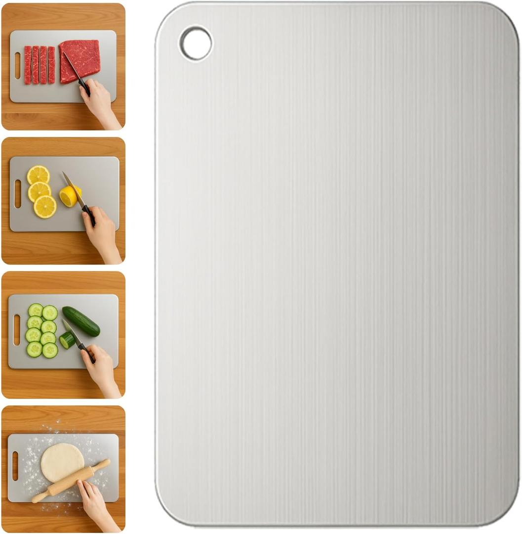 Titanium Cutting Board, 100% Pure Titanium Cutting Boards for Kitchen  Non Stick, Food-Grade, Hygiene & Durability Chopping Mat, Double Sided Chopping Board, Dishwasher Safe (12 x 8 inch)