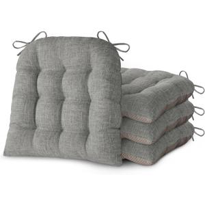 Chair Cushions for Dining Chairs Set of 4 Durable D-Shaped Seat Cushions with Non-Slip Backing Secure Ties Thick Cozy Seat Pad for Kitchen Dining Room Office(18x16.5x3in Light Grey)
