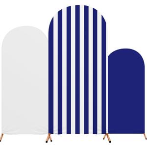 Ahoy Boy Arch Backdrop Cover Set of 3 Blue Striped Arch Covers Spandex Stretch Sailing into One Cruise Backdrop Stand 4ft, 5ft, 6ft for Xmas Birthday Banquet Ceremony Decoration
