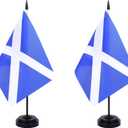 Scotland Desk Flag 12" Solid Pole Deluxe Set Scot Flags Banner Mini Small Scotland Office Table Flags with Black Stand Base Desktop Decorations(2Pack)