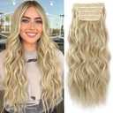 KooKaStyle Beach Blonde Hair Extensions Clip in Synthetic Highlight Hair Extensions Long Wavy 4PCS Thick Hairpieces 20 Inch for Women